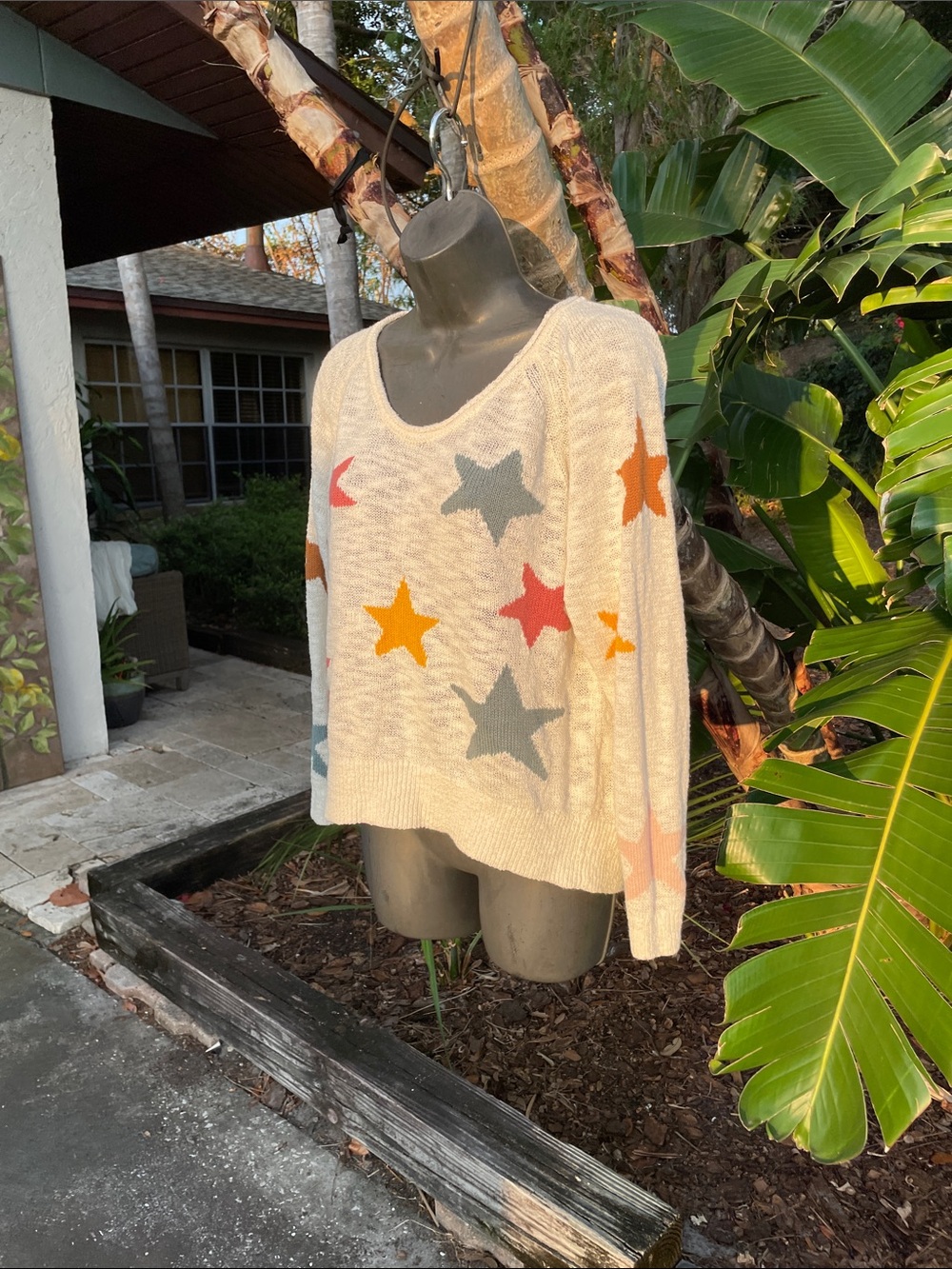 Blue grey star spring knit crop sweater
